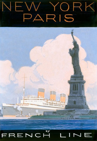 French Line New York To Paris Statue Of Liberty | Vintage Travel Posters 1891-1970