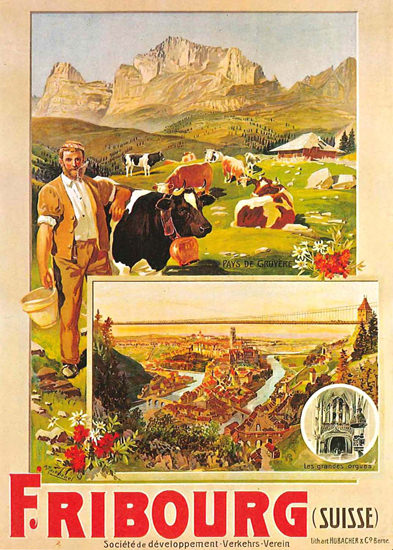 Fribourg Suisse Switzerland 1895 A Reckziegel | Vintage Travel Posters 1891-1970