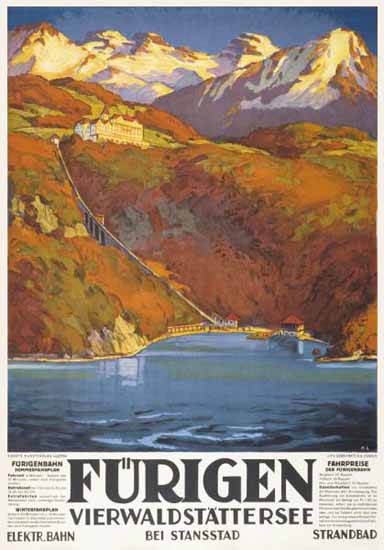 Fuerigen Vierwaldstättersee Stansstad Switzerland 1926 | Vintage Travel Posters 1891-1970