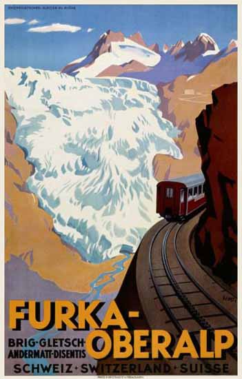 Furka Oberalp Brig Andermatt Disentis Switzerland 1925 | Vintage Travel Posters 1891-1970
