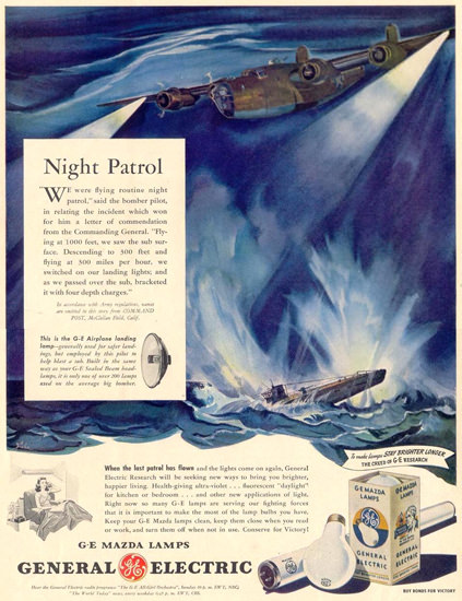 General Electric Mazda Lamps Night Patrol 1944 | Vintage War Propaganda Posters 1891-1970