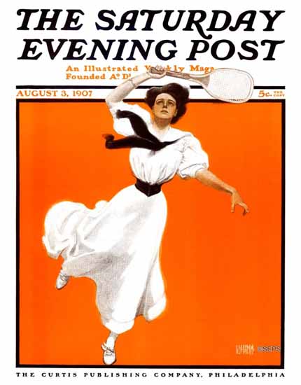 George Brehm Saturday Evening Post Women Tennis 1907_08_03 | The Saturday Evening Post Graphic Art Covers 1892-1930