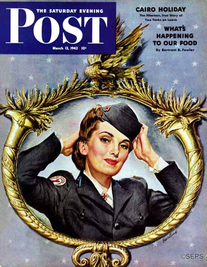 George Garland Saturday Evening Post Red Cross Volunteer 1943_03_13 | The Saturday Evening Post Graphic Art Covers 1931-1969