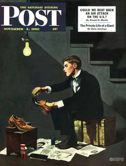 George Hughes Saturday Evening Post Brown Shoes to Black 1950_11_04 | The Saturday Evening Post Graphic Art Covers 1931-1969