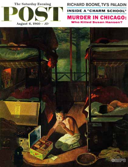 George Hughes Saturday Evening Post Care Package at Camp 1960_08_06 | The Saturday Evening Post Graphic Art Covers 1931-1969