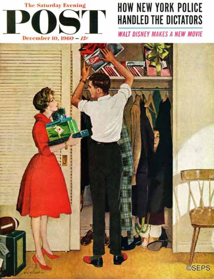 George Hughes Saturday Evening Post Christmas in Hiding 1960_12_10 | The Saturday Evening Post Graphic Art Covers 1931-1969