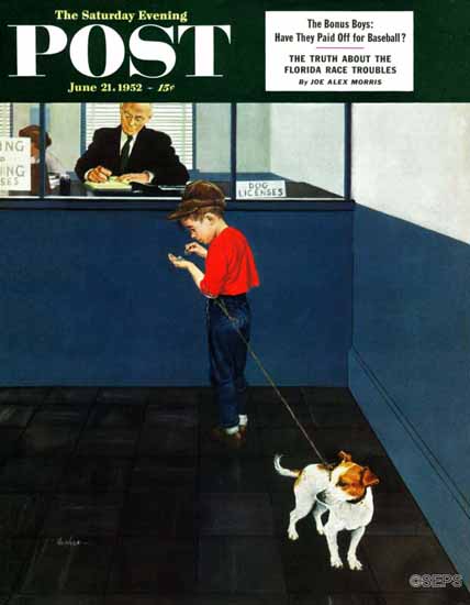 George Hughes Saturday Evening Post Dog License 1952_06_21 | Sat Eve Post 1931-69 George Hughes Saturday Evening Post Dog License 1952_06_21 | The Saturday Evening Post Graphic Art Covers 1931-1969