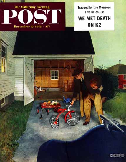 George Hughes Saturday Evening Post Dont Block Driveway 1953_12_12 | The Saturday Evening Post Graphic Art Covers 1931-1969