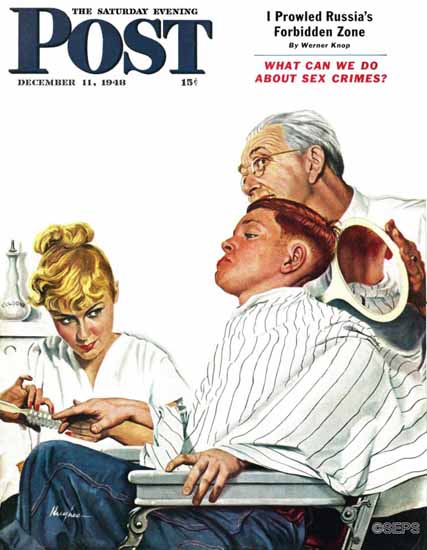 George Hughes Saturday Evening Post Haircut and Manicure 1948_12_11 | The Saturday Evening Post Graphic Art Covers 1931-1969