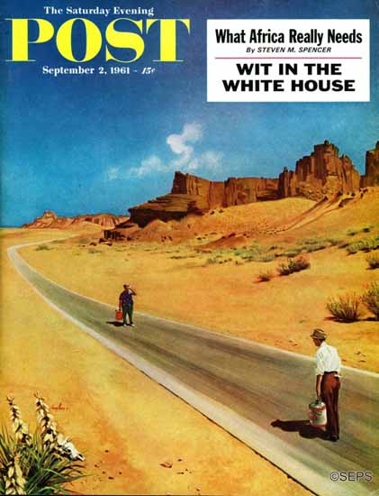 George Hughes Saturday Evening Post Out of Gas 1961_09_02 | Sat Eve Post 1931-69 George Hughes Saturday Evening Post Out of Gas 1961_09_02 | The Saturday Evening Post Graphic Art Covers 1931-1969