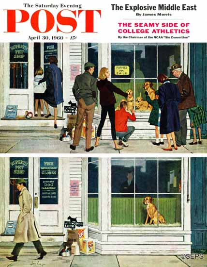 George Hughes Saturday Evening Post Puppy Sellout 1960_04_30 | Sat Eve Post 1931-69 George Hughes Saturday Evening Post Puppy Sellout 1960_04_30 | The Saturday Evening Post Graphic Art Covers 1931-1969