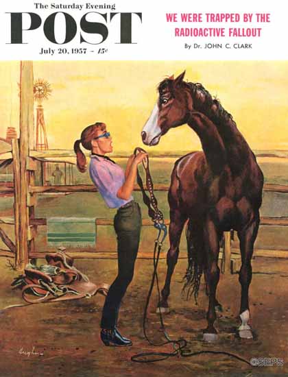 George Hughes Saturday Evening Post Putting on the Bridle 1957_07_20 | Sat Eve Post 1931-69 George Hughes Saturday Evening Post Putting on the Bridle 1957_07_20 | The Saturday Evening Post Graphic Art Covers 1931-1969