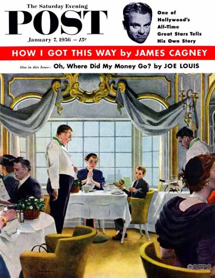 George Hughes Saturday Evening Post Taking Mom to Lunch 1956_01_07 | Sat Eve Post 1931-69 George Hughes Saturday Evening Post Taking Mom to Lunch 1956_01_07 | The Saturday Evening Post Graphic Art Covers 1931-1969