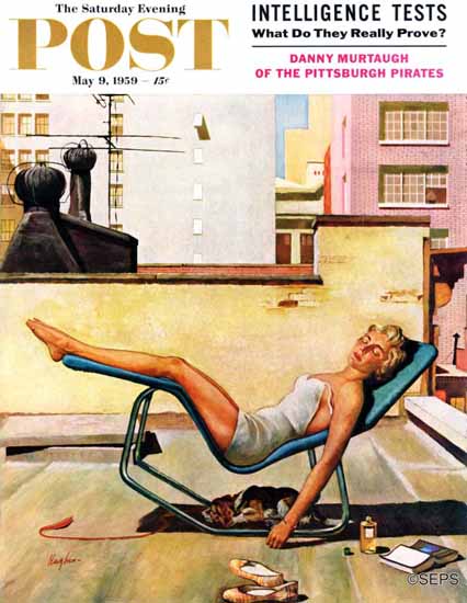 George Hughes Saturday Evening Post Up On the Roof 1959_05_09 | The Saturday Evening Post Graphic Art Covers 1931-1969