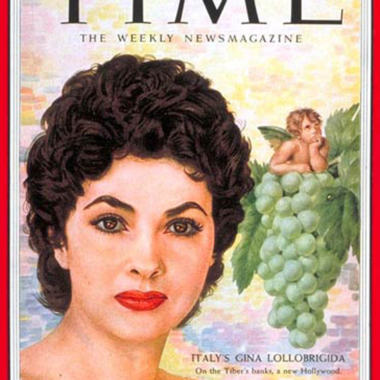 Gina Lollobrigida Time Magazine 1954-08 by Boris Chaliapin crop | Best of Vintage Cover Art 1900-1970