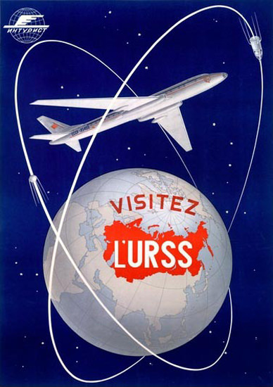 Globe Airplane Satellite Visitez L URSS Visit USSR | Vintage Travel Posters 1891-1970