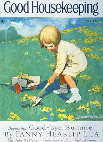 Good Housekeeping Copyright 1931 Little Girl Gardening | Vintage Ad and Cover Art 1891-1970