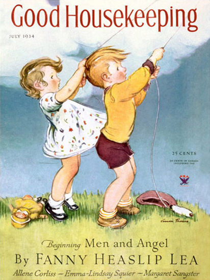 Good Housekeeping Copyright 1934 Kids Kiteflying | Vintage Ad and Cover Art 1891-1970