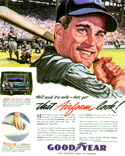 GoodYear That Airfoam Look 1946 Baseball | Sex Appeal Vintage Ads and Covers 1891-1970