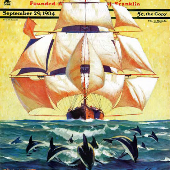 Gordon Grant Saturday Evening Post Dolphins 1934_09_29 Copyright crop | Best of 1930s Ad and Cover Art