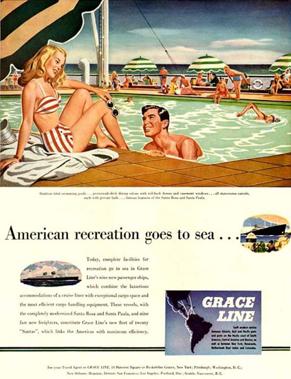 Grace Line American Recreation Goes Sea 1946 | Sex Appeal Vintage Ads and Covers 1891-1970