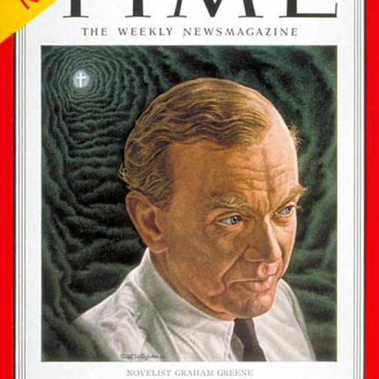Graham Greene Time Magazine 1951-10 by Ernest Hamlin Baker crop | Best of Vintage Cover Art 1900-1970