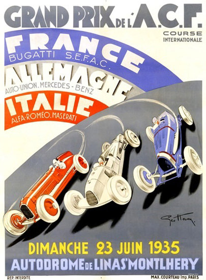 Grand Prix De L ACF 1935 Autodrome De Linas | Vintage Ad and Cover Art 1891-1970