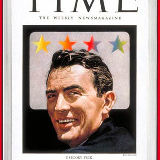 Gregory Peck Time Magazine 1948-01 by Boris Chaliapin crop | Best of 1940s Ad and Cover Art