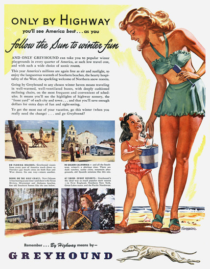 Greyhound Beach Girls 1946 | Vintage Travel Posters 1891-1970