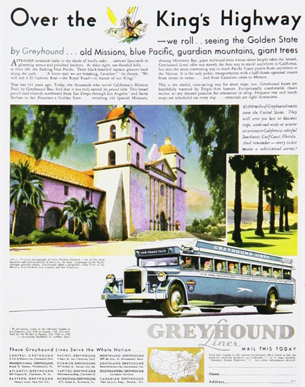 Greyhound Over The Kings Highway 1930s | Vintage Travel Posters 1891-1970
