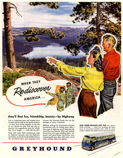 Greyhound They Re-Discover America 1946 | Vintage Travel Posters 1891-1970