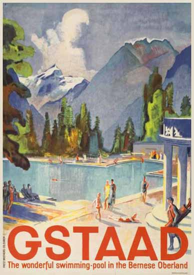 Gstaad Wonderful Swimming Pool Switzerland 1929 | Vintage Travel Posters 1891-1970