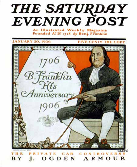 Guernsey Moore Saturday Evening Post Benjamin Franklin 1906_01_20 | The Saturday Evening Post Graphic Art Covers 1892-1930