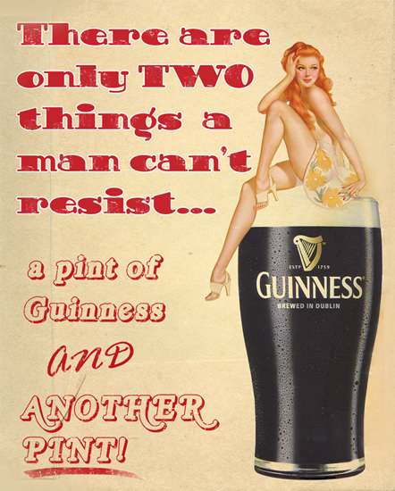 Guinness PinUp Girl Two Things Man Cant Resist | Sex Appeal Vintage Ads and Covers 1891-1970