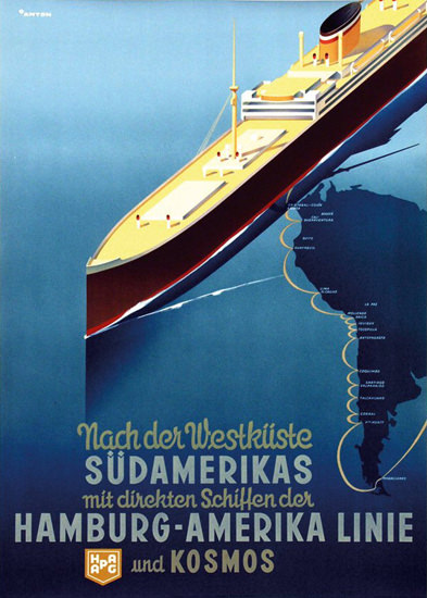 Hamburg-Amerika Linie Suedamerika 1930s | Vintage Travel Posters 1891-1970