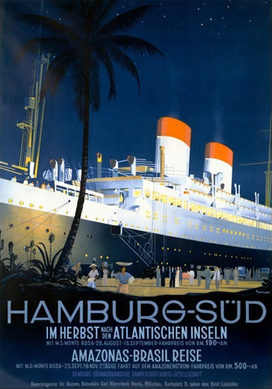 Hamburg-Sued Passenger Liner Amazonas Anton | Vintage Travel Posters 1891-1970