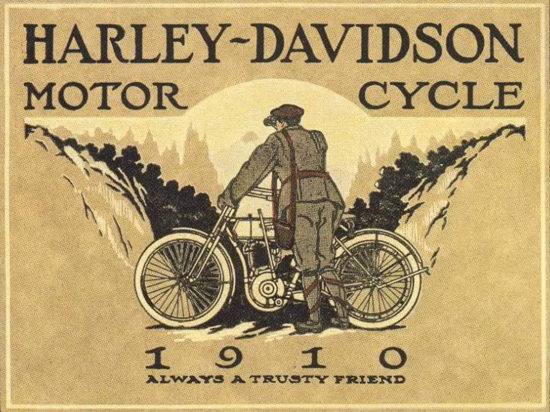 Harley Davidson Motor Cycle 1910 | Vintage Travel Posters 1891-1970