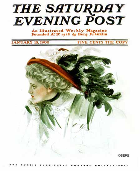 Harrison Fisher Artist Saturday Evening Post 1908_01_18 | The Saturday Evening Post Graphic Art Covers 1892-1930