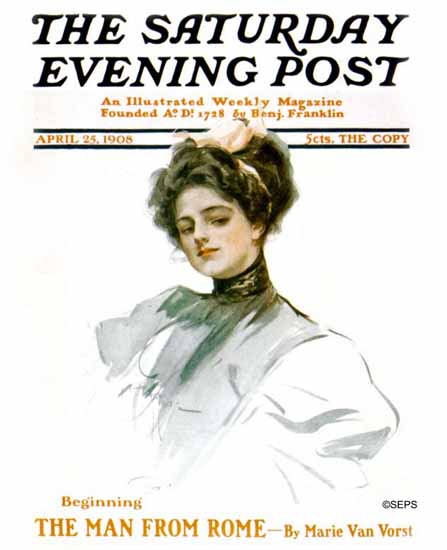 Harrison Fisher Cover Artist Saturday Evening Post 1908_04_25 | The Saturday Evening Post Graphic Art Covers 1892-1930