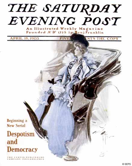 Harrison Fisher Saturday Evening Post Despotism Democracy 1903_04_18 | The Saturday Evening Post Graphic Art Covers 1892-1930