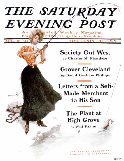 Harrison Fisher Saturday Evening Post Fishing Woman 1902_08_16 | The Saturday Evening Post Graphic Art Covers 1892-1930