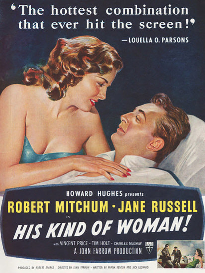 His Kind Of Woman Robert Mitchum Jane Russell 1951 | Sex Appeal Vintage Ads and Covers 1891-1970