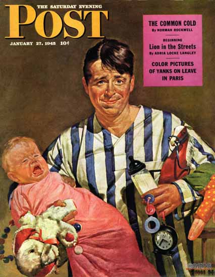 Howard Scott Saturday Evening Post Early Morning Feeding 1945_01_27 | The Saturday Evening Post Graphic Art Covers 1931-1969