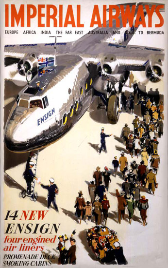Imperial Airways 14 Four Engined Air Liners 1938 | Vintage Travel Posters 1891-1970