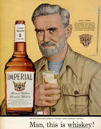Imperial Whiskey Sasha Siemel 1955 Tigrero | Sex Appeal Vintage Ads and Covers 1891-1970