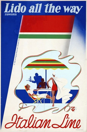 Italian Line Lido All The Way Italy Italia | Vintage Travel Posters 1891-1970
