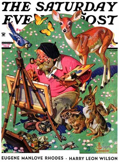 JC Leyendecker Saturday Evening Post Artist and Animals 1934_05_26 | The Saturday Evening Post Graphic Art Covers 1931-1969