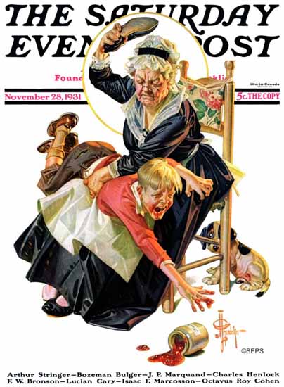 JC Leyendecker Saturday Evening Post In a Jam 1931_11_28 | The Saturday Evening Post Graphic Art Covers 1931-1969