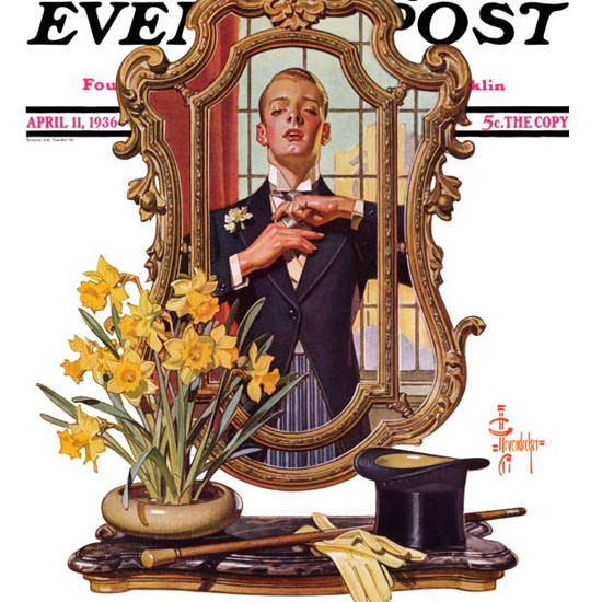 JC Leyendecker Saturday Evening Post Mirror 1936_04_11 Copyright crop | Best of Vintage Cover Art 1900-1970