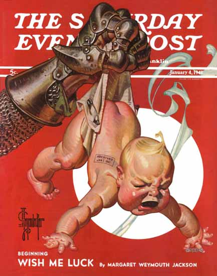 JC Leyendecker Saturday Evening Post New Year Warring Fist 1941_01_04 | The Saturday Evening Post Graphic Art Covers 1931-1969